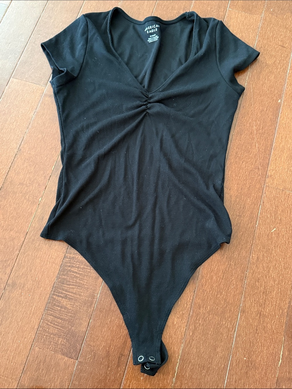 American Eagle Outfitters Black Short-Sleeve V-Neck Bodysuit